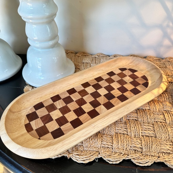 Dansk Checkered Oval Wooden Tray - Picture 4 of 4